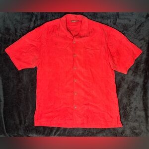 Tommy Bahama Shirt Mens Large Red Linen Silk Blend Camp Hawaiian Button Front